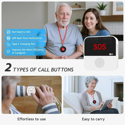 SanJie Wi-Fi Wireless Caregiver Pager Call Button for Elderly at Home - Alert Systems with App Remote Alerts & Device Sharing Suitable for Seniors & Patients and People with Disabilities