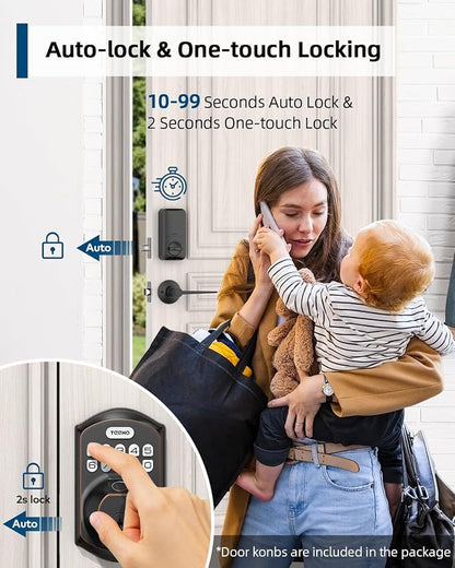 TEEHO TE002L Fingerprint Door Lock with 2 Lever Handles, Keyless Entry Deadbolt with Handle Set, Electronic Keypad Deadbolt for Front Door, Auto Lock and 1 Touch Locking, Oil Rubbed Bronze