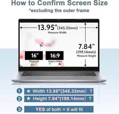 IPROKKO Laptop Privacy Screen 16 Inch 16:9 Aspect Ratio, Compatible with HP Dell Lenovo Acer Asus Samsung LG, 16,1" Removable Anti Blue Light Glare Spy Computer Monitor Filter Security Shield