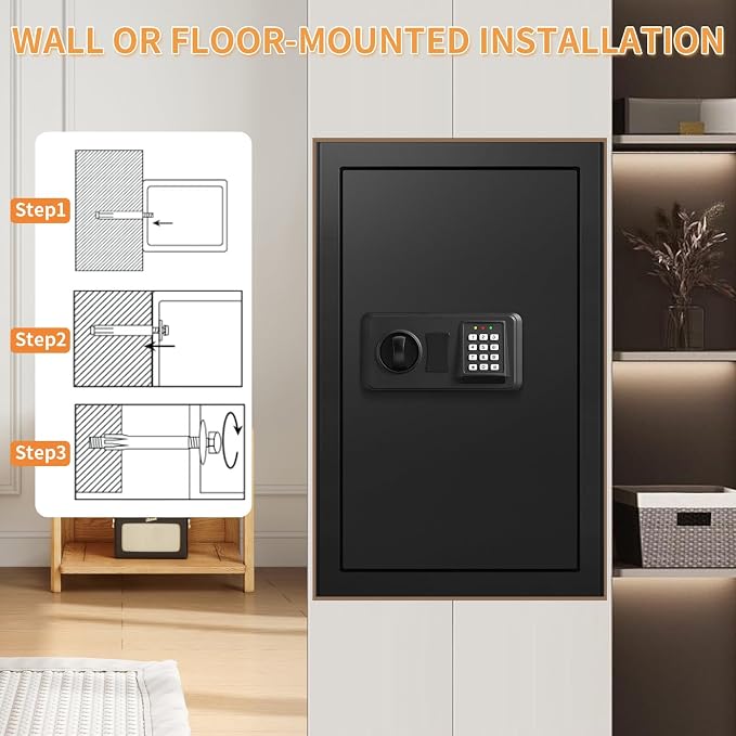 5.2 Cub Large Fireproof Safes for Home Use, Digital Security Safe Home Safes Fireproof Waterproof with Combination Lock and 3 Removable Shelves, Anti-Theft Fire Safe Box for Document Money Valuables