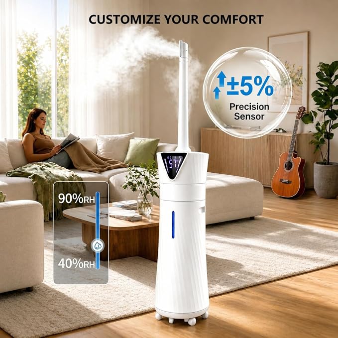 17L Humidifiers for Bedroom Large Room – Ultra Quiet (35dB), 56H Runtime, Smart App & Remote, Auto Humidistat, Top Fill Cool Mist Humidifier, Aroma Diffuser, Auto Shut-Off – Whole House