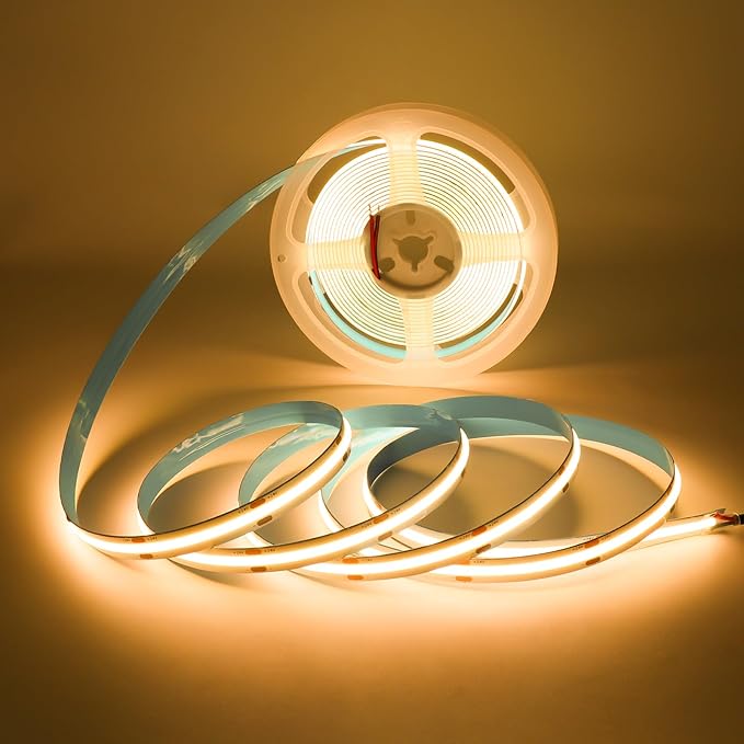 32.8FT COB LED Strip Light 24V 2700K RA90+ Flexible High Bright Dimmable LED Tape, 8mm Width Strip Light with 3840 LEDs for Home Indoor Lighting Decor (Without Power Supply or Adapter)