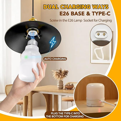 Rechargeable Light Bulb 2-Pack, Battery Operated E26 LED Bulb with Magnetic Base, RGB Color Changing + 3 Color Temps, Remote Control & Timer, Emergency & Portable Light for Power Outage Camping