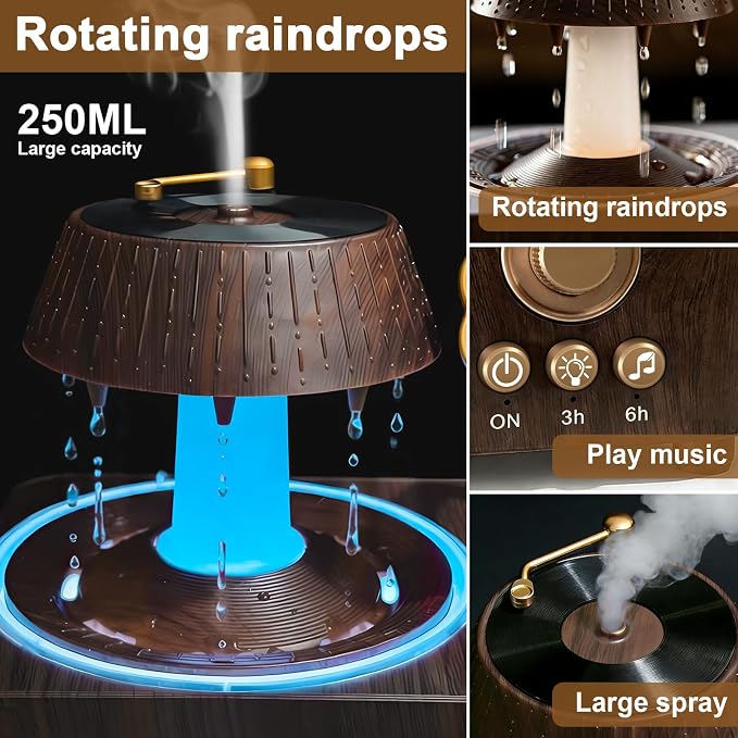 Morbou Raindrop Aroma Diffuser Room Humidifier with White Noise, 7-Color Air Mist Essential Oil Diffuser Sleep Sounds Aroma Rain Drop, with Remote Control (Brown)