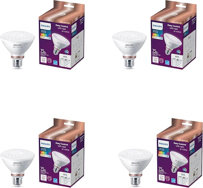 Philips Smart 75W PAR30 Color LED Light Bulb 4 Pack - Connects to Your Wi-Fi - E26 Smart Bulb - Control with Voice or App - Powered by WiZ Connected