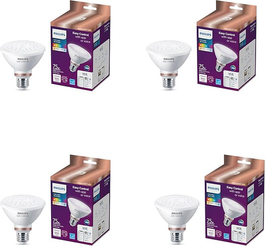 Philips Smart 75W PAR30 Color LED Light Bulb 4 Pack - Connects to Your Wi-Fi - E26 Smart Bulb - Control with Voice or App - Powered by WiZ Connected