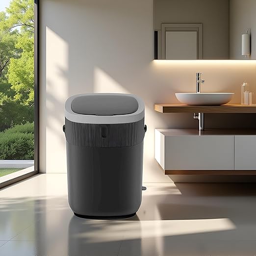 WM-DZT-12-36S Smart Motion Sensor Trash Can, Ultra-Quiet Soft-Close | Long Battery Life | Built-in Bag Storage & Portable PU Handle (Dark Grey)