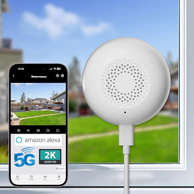 2K Window Camera, 5G & 2.4GHz WiFi Indoor Dome Camera for Home Security w/Full Color Night Vision, Real-Time Alerts, Human/Motion Detection, Alexa, 24/7 Recording, Easy Install,White,Short-1P