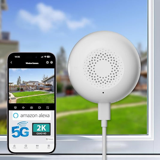 2K Window Camera, 5G & 2.4GHz WiFi Indoor Dome Camera for Home Security w/Full Color Night Vision, Real-Time Alerts, Human/Motion Detection, Alexa, 24/7 Recording, Easy Install,White,Short-1P