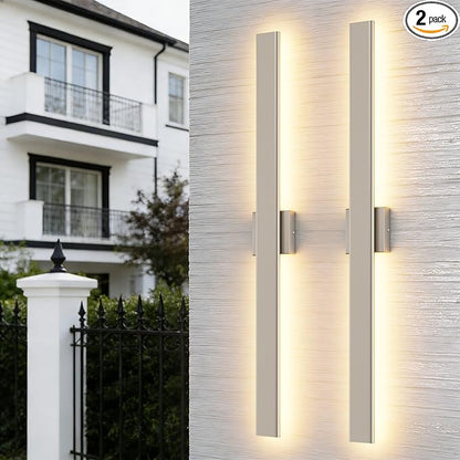 Aipsun 2 Packs Nickel Outdoor Wall Light 39.4inch Modern LED Exterior Wall Sconce, Long LED Linear Exterior Lights 3000K 4000K 6000K for Entrance, Hallway, Garage, Porch(3CCT)
