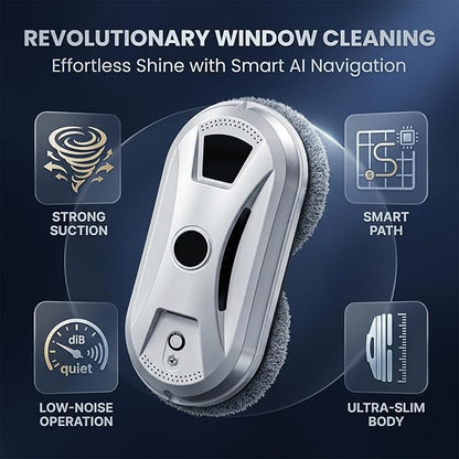 SakerPlus Automatic Smart Window Cleaning Robot, Dual Spinning Mop Pads, AI Smart Path, Remote Control, 20-Min UPS Backup, 90W Suction Cleaner for Windows, Glass, Walls & Tile