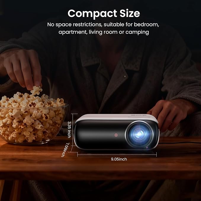 HAPPRUN Native 1080P Outdoor Smart Projector-Standard | Native 1080P • Mini & Portable • Easy Setup • Built-in Speaker • Indoor & Outdoor • Phone, Laptop & PS5 Compatible