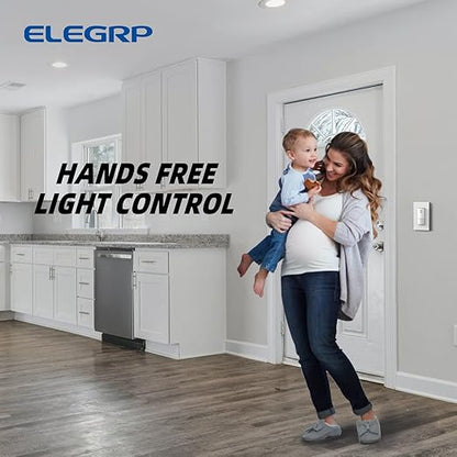 ELEGRP Occupancy Motion Sensor Light Switch, PIR Infrared Motion Activated Wall Switch, No Neutral Wire, Single Pole for CFL/LED/Incandescent Bulb, with Wall Plate, UL Listed (10 Pack, Matte White)