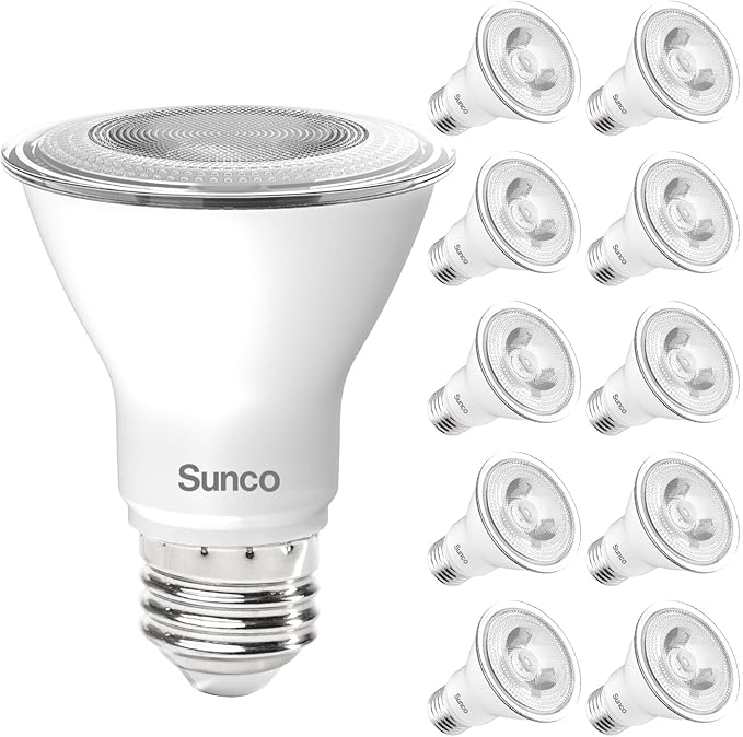 Sunco 10 Pack PAR20 LED Bulb,Track Light Bulbs Flood Lighting Indoor Outdoor, High Brightness, 800 LM, 8W (50W Equivalent), 3000K Soft White, Dimmable, E26 Medium Base, Exterior, Wet Rated UL