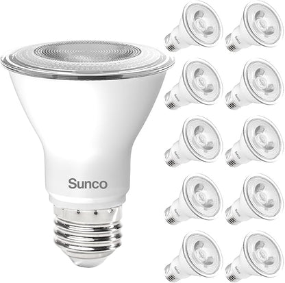 Sunco 10 Pack PAR20 LED Bulb,Track Light Bulbs Flood Lighting Indoor Outdoor, High Brightness, 800 LM, 8W (50W Equivalent), 3000K Soft White, Dimmable, E26 Medium Base, Exterior, Wet Rated UL