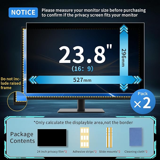 2 Pack- 23.8 Inch Curved Computer Privacy Screen Filter for 16:9 Widescreen Computer Monitor Computer Screen Protector Computer Screen Privacy Shield Anti Glare and Blue Light