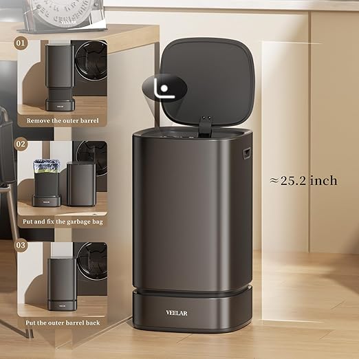 Motion Sensor Trash Can - Automatic Touchless 4 Gallon Garbage Bin for Bathroom, Bedroom, Kitchen, Office (Stainless Steel 4Gal/15L)