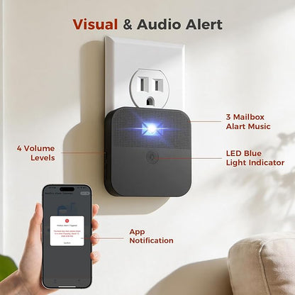 Smart Mailbox Alarm, WiFi Wireless Mailbox Sensor Long Range Mail Alert System with Real-time App Notifications with LED Light and Sound Reminders for Delivered Mail
