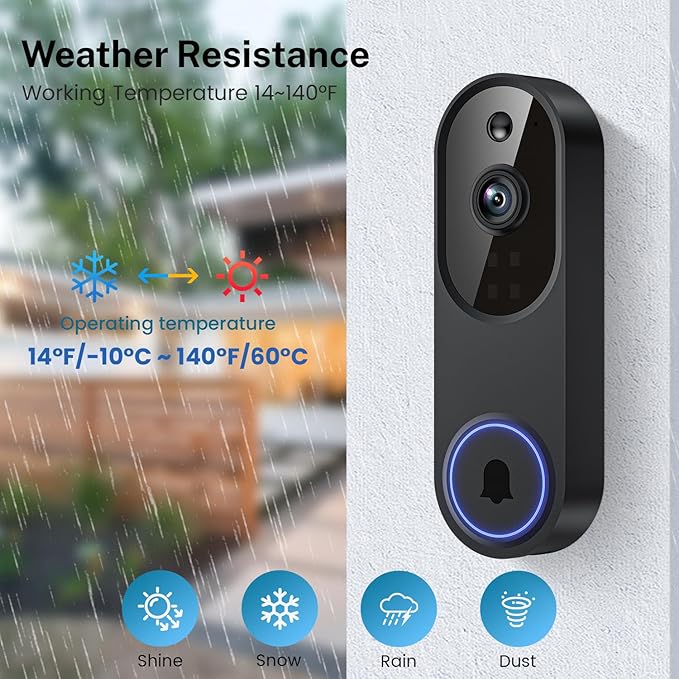 Guggre Doorbell Camera M52, Security Camera Outdoor/Indoor, 1080 HD with Night Vision, 4 Infrared Lights, 120° Wide View, Motion Detection Notification, Works with Smartphone, Wireless, Online Support