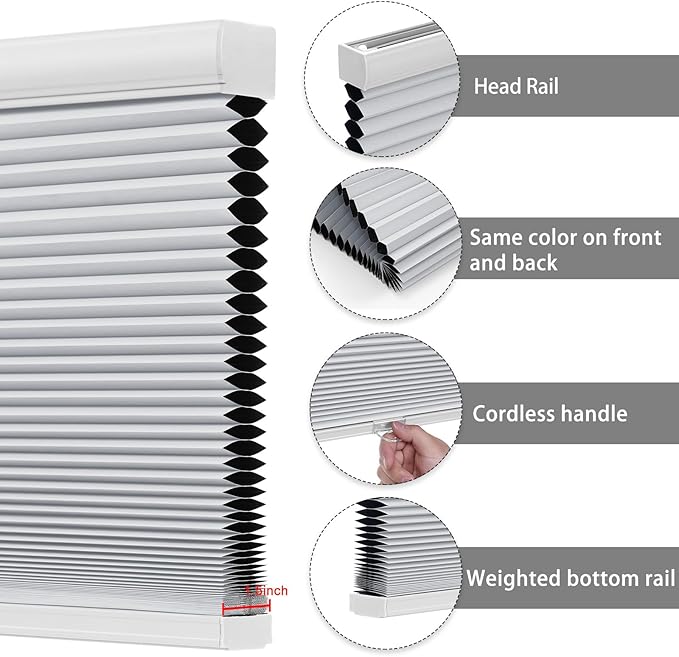 Changshade Custom Blinds Cellular Shades Blackout Cordless for Indoor Windows, Honeycomb Blind Room Darkening Black Out Shade for Bedroom, Bathroom, Nursey, Heat Sun Light Blocking Easy Install,White