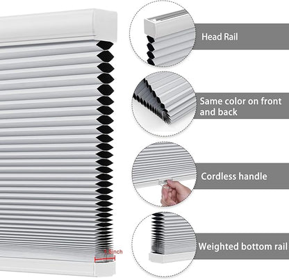 Changshade Custom Blinds Cellular Shades Blackout Cordless for Indoor Windows, Honeycomb Blind Room Darkening Black Out Shade for Bedroom, Bathroom, Nursey, Heat Sun Light Blocking Easy Install,White