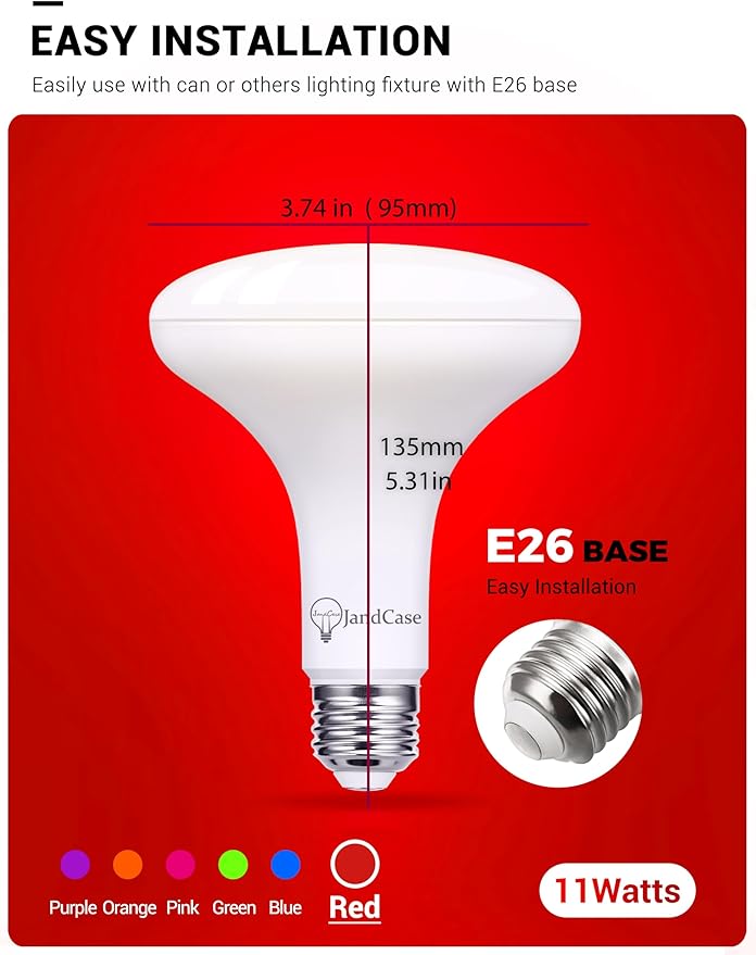 JandCase Christmas Light Bulbs, Red BR30 Flood Light Bulb, 11W(100W Equivalent) LED Recessed Light Bulbs, 900lm, Non-Dimmable, E26 Base, 2 Pack,Christmas Decor