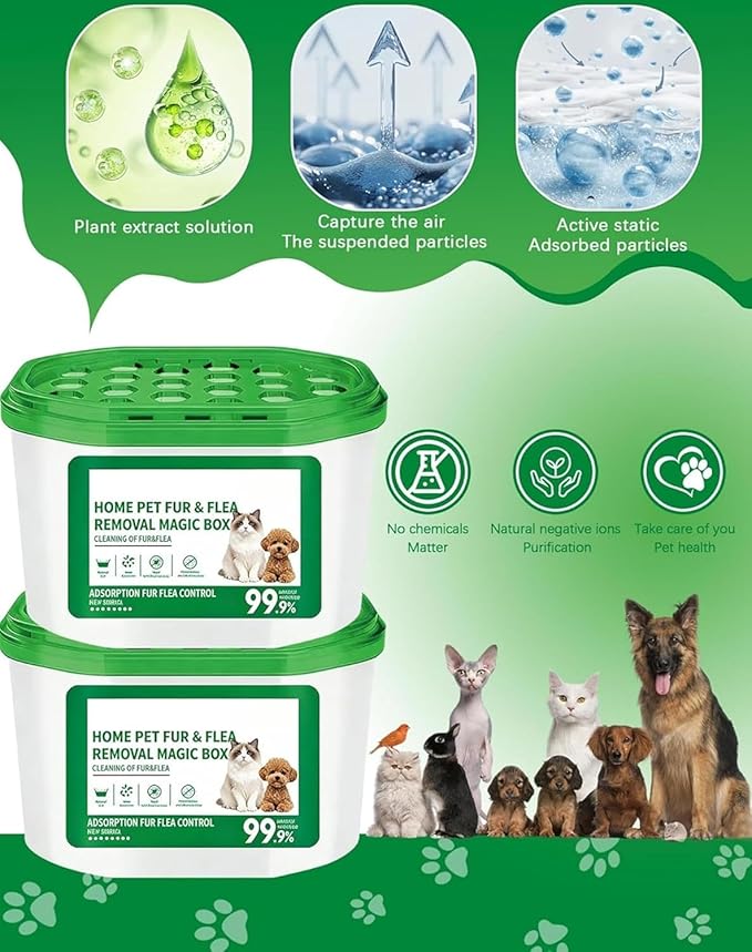 Home Pet Fur & Odor Removal Magic Box, Portable Pet Hair Remover & Odor Eliminator, 360° Cleaning Coverage for Sofa Carpet Bed, Ideal for Home Bedroom Living Room Pets Areas (1)