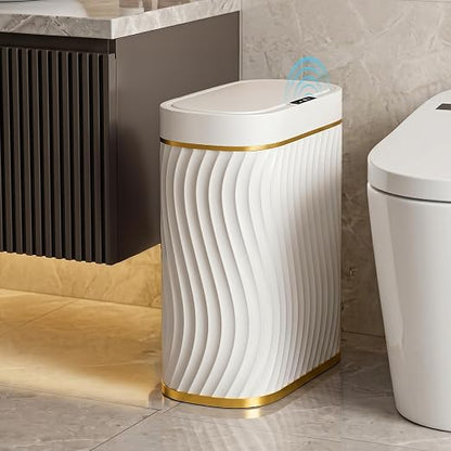 5 Gallon Automatic Bathroom Trash Can with Touchless Lid, White Gold