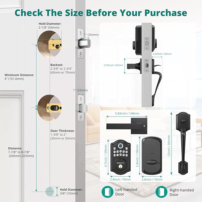 AkaGear DS10 Keyless Entry Door Lock with Handle Set - Fingerprint DeadBolt, Electronic Keypad Deadbolt, Smart Locks for Front Door, Auto-Lock & One Touch Locking, Easy Installation - Matte Black