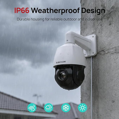 VIKYLIN 4K PoE PTZ Camera for Outdoor Security, 25X Zoom PoE Surveillance Camera System, Human Vehicle Detection, Two-Way Audio, IR Night Vision 328ft, Smart Tracking, 24/7 Recording