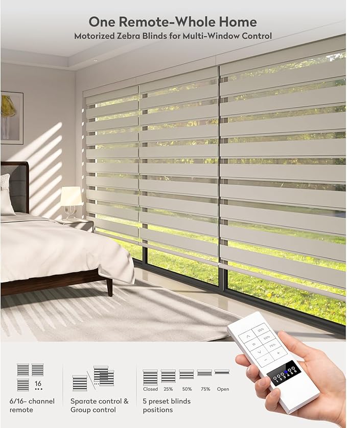 ACMEART Motorized Zebra Blinds,Smart APP & Remote Control 100% Blackout Shades,Compatible with Alexa,Custom Size Electric Window Blinds for Bedroom/Home/Office (Lvory)
