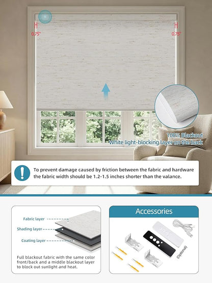 SmartWings Motorized Smart Blinds with Remote, Custom Automatic 100% Blackout Roller Shade Compatible with Alexa/Homekit/Google, Electric Smart Blinds for Indoor Windows, Linen White