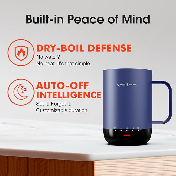 VSITOO S3 Pro 16oz Smart Self Heating Coffee Mug,Heated Coffee Mug with Auto-Sensing AI Heats Drinks to 120-150°F Hands-Free.Perfect for Home/Office,Ideal Gift fo Men/Women, Blue