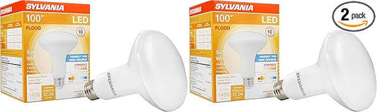 Sylvania LED Flood BR30 Light Bulb, 100W Equivalent Efficient 17W, Dimmable 2700K, Soft White - 2 Pack (40288)