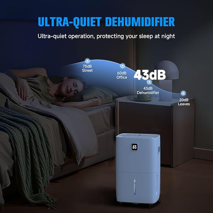 80 Pint Dehumidifier - Up to 5,000 Sq Ft, for Basement, Bedroom, Bathroom, Living Room, Home, Garage | 3 Fan Speeds, Smart Humidity Control, Auto Drain, Easy Move Wheels