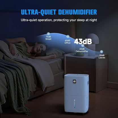 80 Pint Dehumidifier - Up to 5,000 Sq Ft, for Basement, Bedroom, Bathroom, Living Room, Home, Garage | 3 Fan Speeds, Smart Humidity Control, Auto Drain, Easy Move Wheels