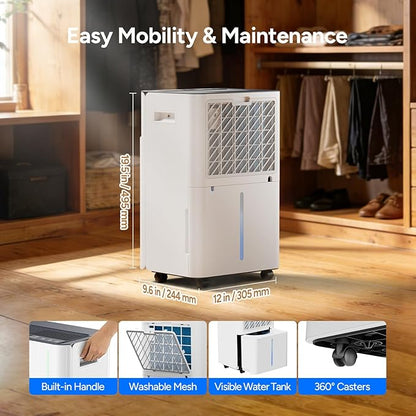 DR.PREPARE 3000-3800 Sq.Ft Dehumidifier for Home with Drain Hose, Smart APP Control, 65 Pints/Day Dehumidifier for Basement, Bedroom, Bathroom, Garage, Large Room, Dry Clothes, 3 Modes, 24H Timer