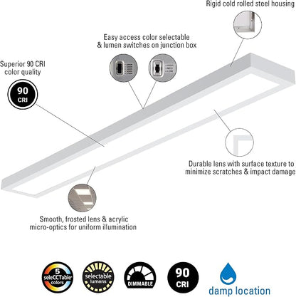 Metalux MMS Multi-Mount 6 in x 4 ft LED Panel Ceiling Light with 5 CCT and Lumen Select, 0-10V Dimming, Surface Mount, Recessed, Suspended, Wall Mount, 90 CRI - 4MMS6-L3C5-UNV