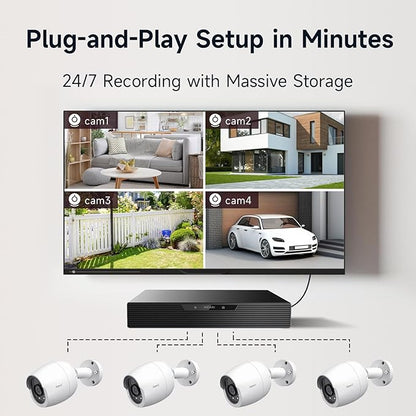 ARENTI 8MP PoE IP Camera Outdoor, 4K Bullet Surveillance Cameras for Home Security, Human/Vehicle/Pet/Package Detection, 4Pack POE Security Cameras Wired, H.265 8CH NVR with 2TB HDD for 24/7 Recording