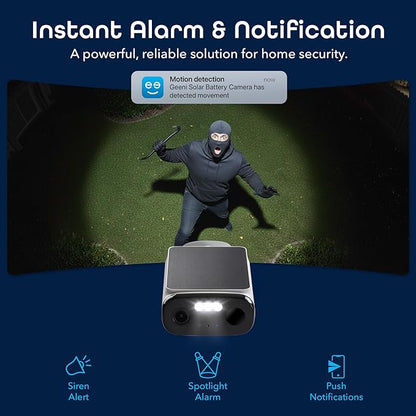 Geeni Falcon Smart Solar Battery Camera 2K+ – Outdoor Camera Wireless, Weather Resistant with Solar-Powered Battery, Motion Alerts, Color Night Vision, Two-Way Audio — 2-Pack, White