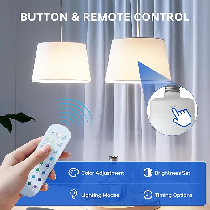 Rechargeable Battery Night Light Bulb: 3000mAh LED Bulb with Remote Control for Lamp, Wireless E26 USB Puck Light 400LM with Timer, 3 Color Temperature+12 RGB Color, Magnetic Camping Outdoor , 2pcs