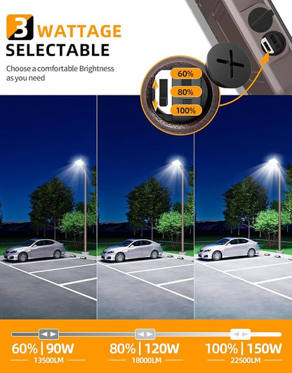 LED Parking Lot Light 150W 120W 90W Adjustable, UL Listed LED Shoebox Light 5700K 5000K 4500K Tunable, 22500LM Commercial Street Area Light with Photocell, IP65 Outdoor Stadium Lights, AC100-277V