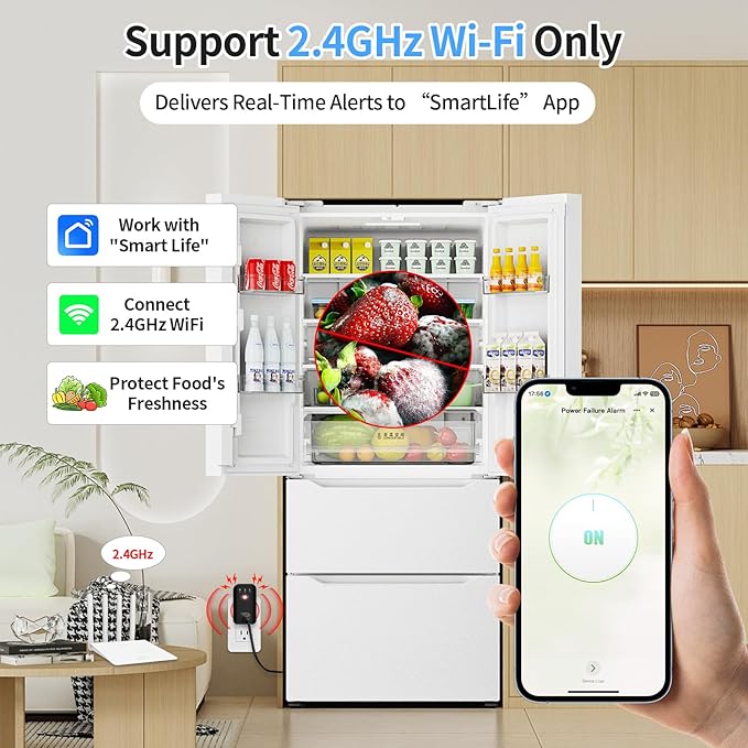 Power Failure Alarm, WiFi Power Outage Alarm with App Notifications & Voltage Detection, Outlet Power Loss Alarm with 110dB Adjustable LED Indicator, Power Monitor for GFCI Trips, Freezer, Sump Pump