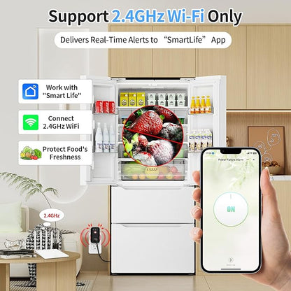 Power Failure Alarm, WiFi Power Outage Alarm with App Notifications & Voltage Detection, Outlet Power Loss Alarm with 110dB Adjustable LED Indicator, Power Monitor for GFCI Trips, Freezer, Sump Pump