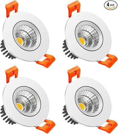 LightingWill 2inch LED Dimmable Downlight, 3W COB Recessed Ceiling Light, Natural White 4000K-4500K, CRI80, 25W 220LM Halogen Bulbs Equivalent, White (4 Pack)