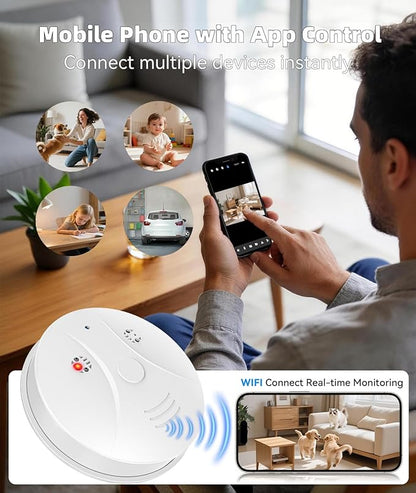 1080P HD Wireless WiFi Camera Smoke Detector for Home Security with App Control, Motion Detection, 150° Indoor Camera with Night Vision & Loop Recording for Office/Garage/Shop/Pet,User-Friendly