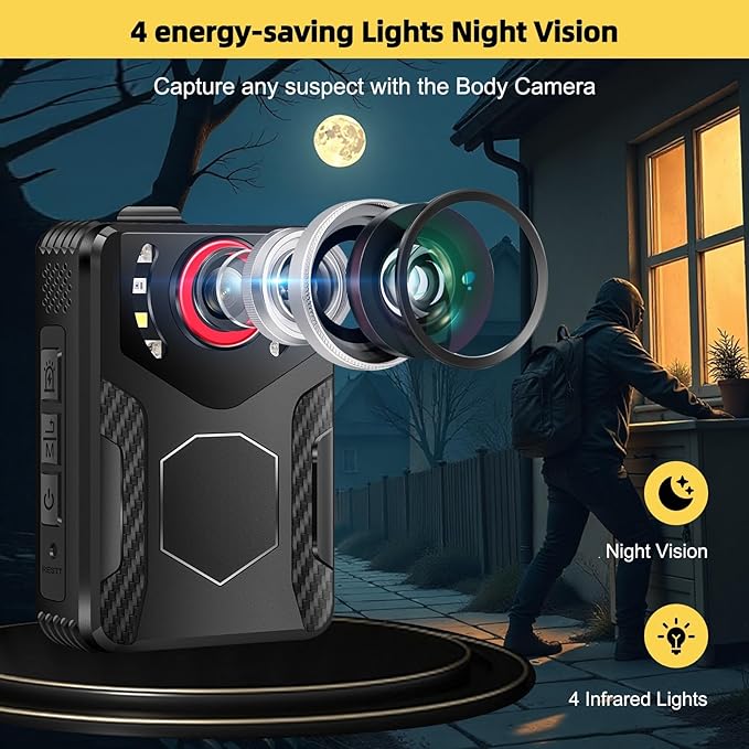 Body Camera with Audio and Video Recording: 1080P FHD Body Cam with Night Vision, 10HR Battery, 2.0" Screen, 128GB Wearable Camera, Bodycam for Traveling, Law Enforcement, Outdoors Activities