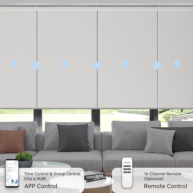 Motorized Coupled Shades, Blackout Smart Blinds for Large Windows Automatic Blinds Compatible with Alexa, Motorized Roller Shades Customized for Bedroom Home Office(Blackout-Vinyl Light Grey)