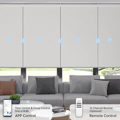 Motorized Coupled Shades, Blackout Smart Blinds for Large Windows Automatic Blinds Compatible with Alexa, Motorized Roller Shades Customized for Bedroom Home Office(Blackout-Vinyl Light Grey)