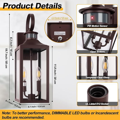 20" Large Oil Rubbed Bronze Motion Sensor Outdoor Wall Sconce Dusk to Dawn